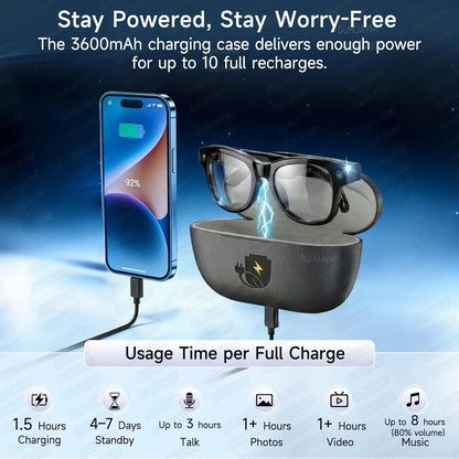 Smart 4K Camera Glasses with 3600mAh Battery