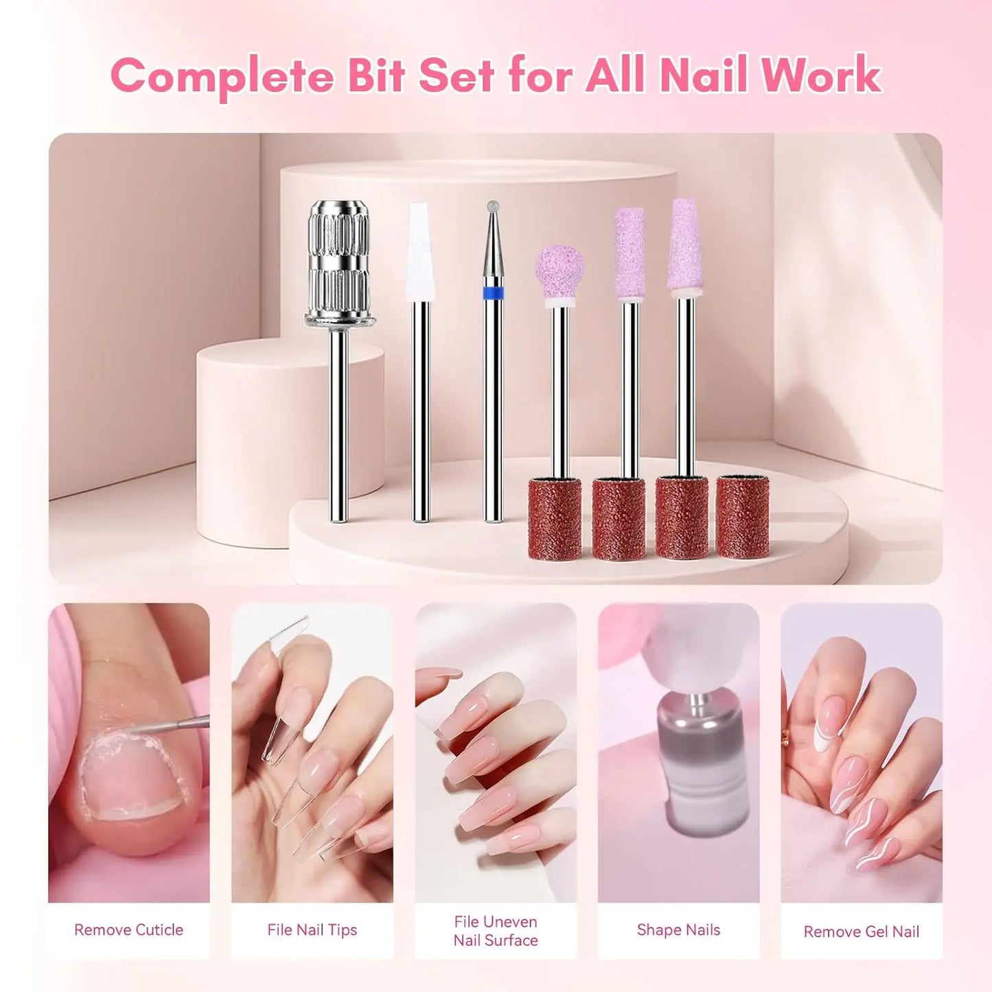 Professional Nail Drill 35000RPM Electric Rechargeable Efile