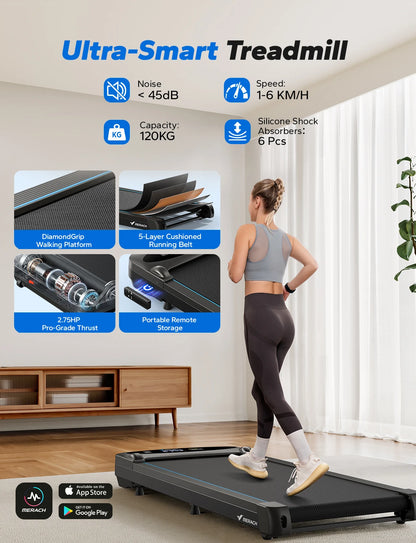 Portable Under Desk Treadmill with Remote and LED