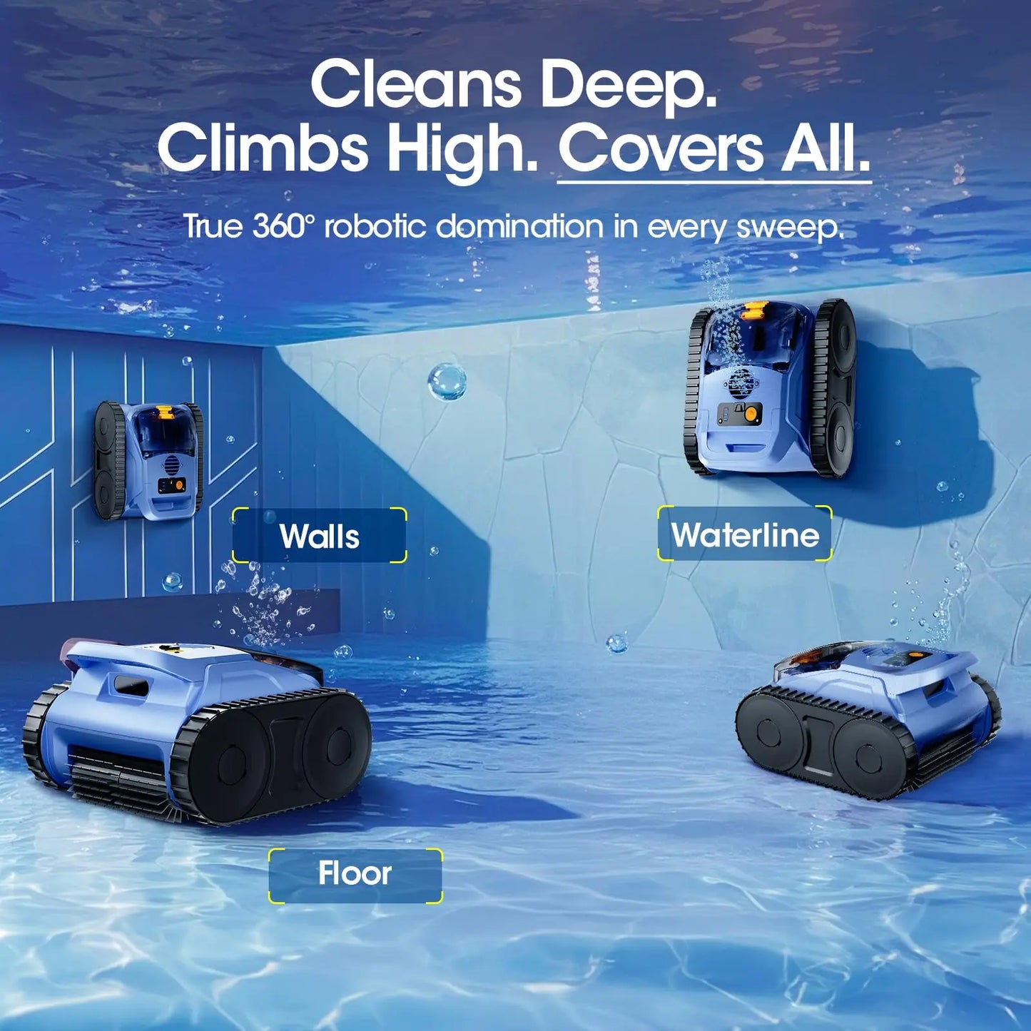 Dark Blue Robot Pool Cleaner Wall Climbing & Sonar