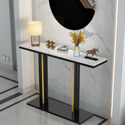 Long Marble Console Table with Durable Black Frame