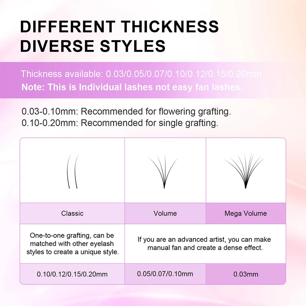 0.10mm Lightweight Mink Eyelash Extensions 50 Case Set