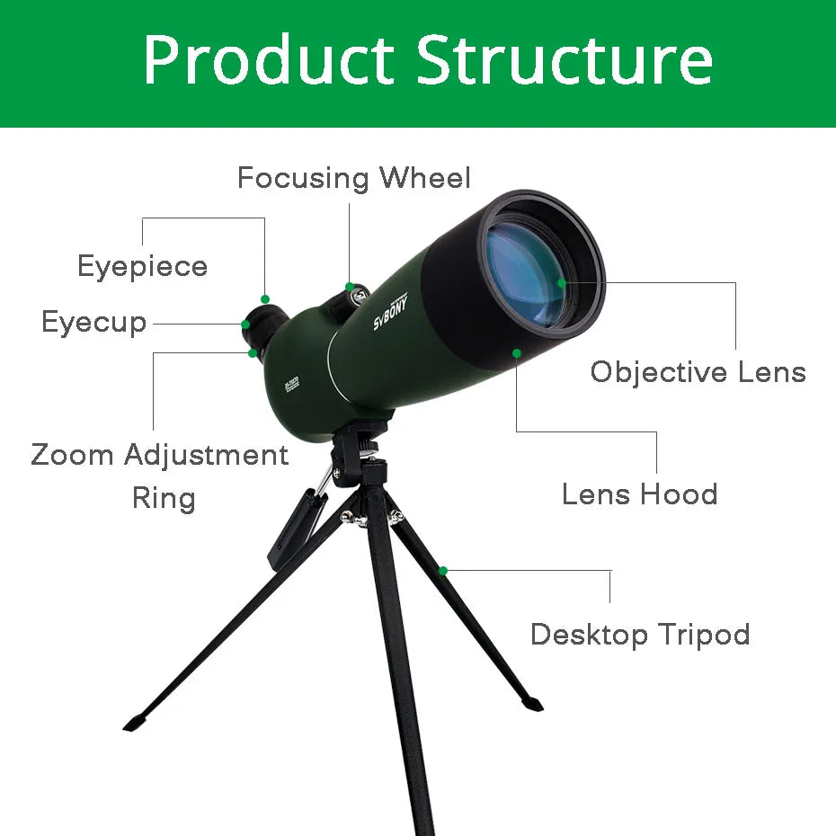 Powerful 25-75x70 Zoom Monocular Scope Black Adapter
