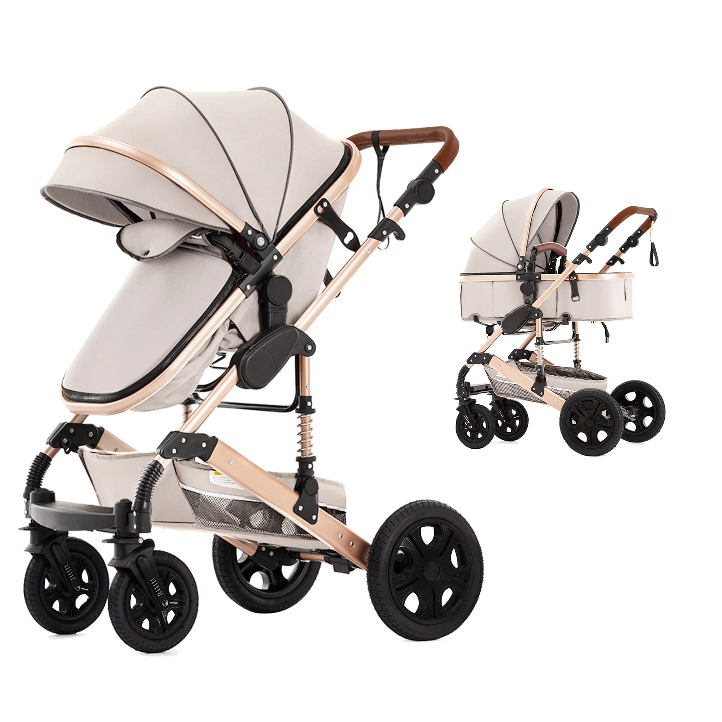 2in1 Beige Baby Stroller with Reversible Seat
