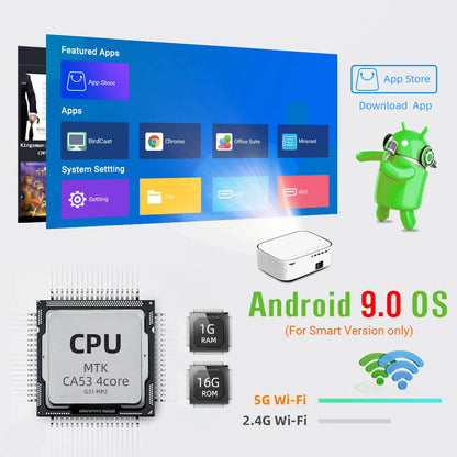 Portable 1080P Smart Android Projector with WiFi and 4K Support
