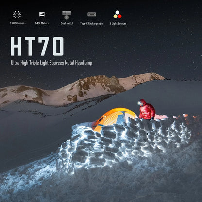 Rechargeable LED Headlamp 3500LM 349m USB-C White Red Light