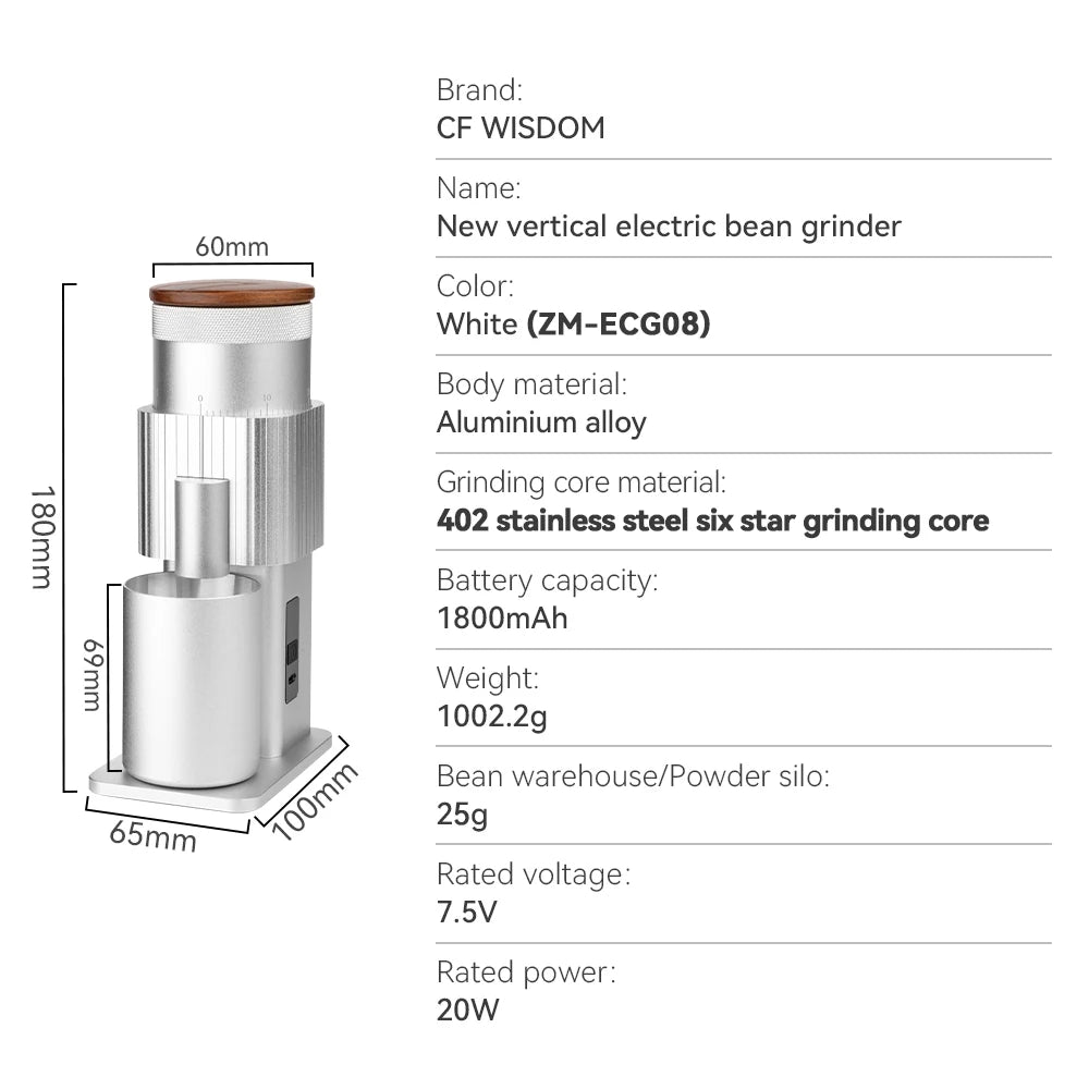 Compact Rechargeable Coffee Grinder with Adjustable Grinding Levels