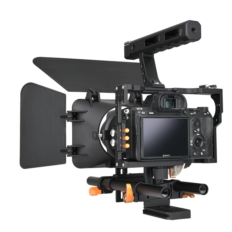 Professional Camera Cage with Dual Cold Shoe Mounts Orange