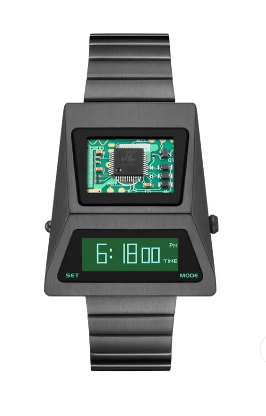 Grey Cyberpunk OLED Digital Watch Stainless Steel Band