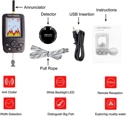 Rechargeable Fish Finder with Wireless Sensor and Depth Alert