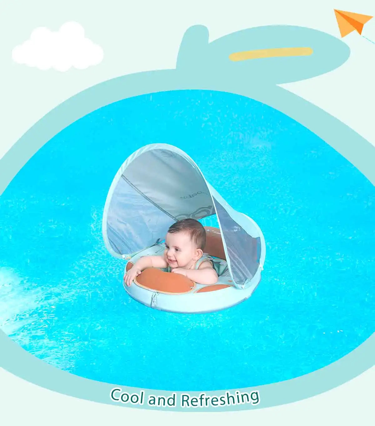Foldable Baby Pool Float Pink with Sun Shade