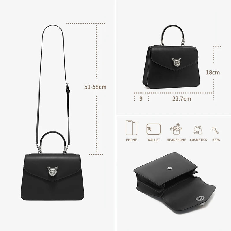 Women’s Black Leather Crossbody Saddle Shoulder Bag
