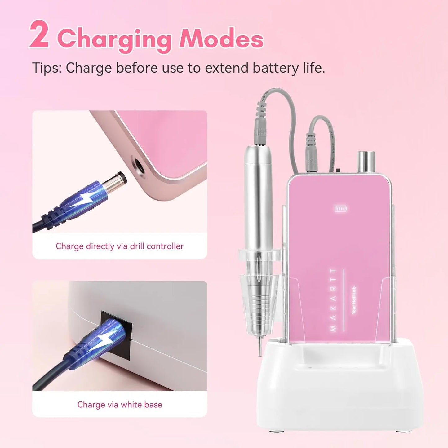 Professional Nail Drill 35000RPM Electric Rechargeable Efile