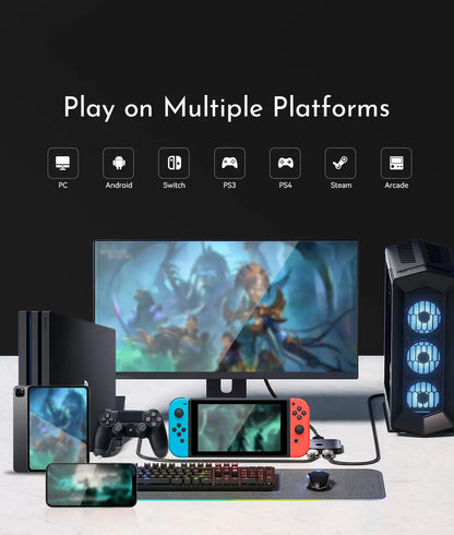 Compact Leverless Arcade Fight Stick Controller PC Switch