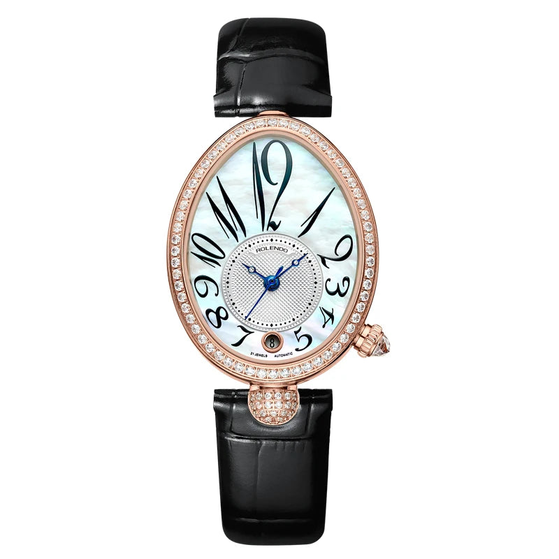 Black Gold Automatic Women's Watch Leather Strap
