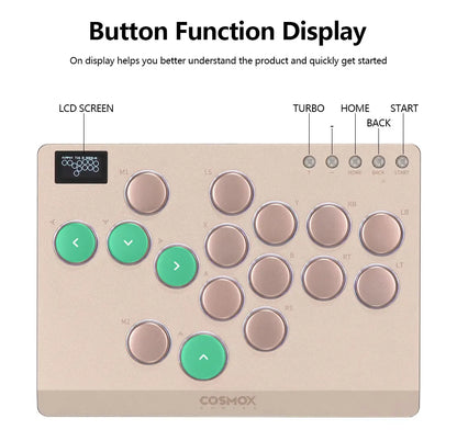 Gold Leverless Arcade Stick Fighting Game Controller