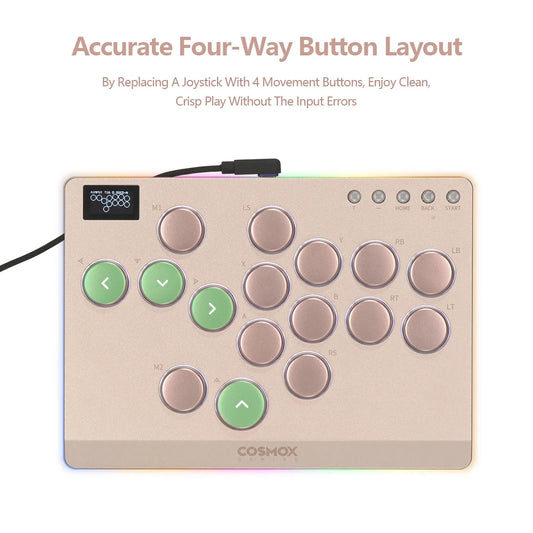 Gold Leverless Arcade Stick Fighting Game Controller