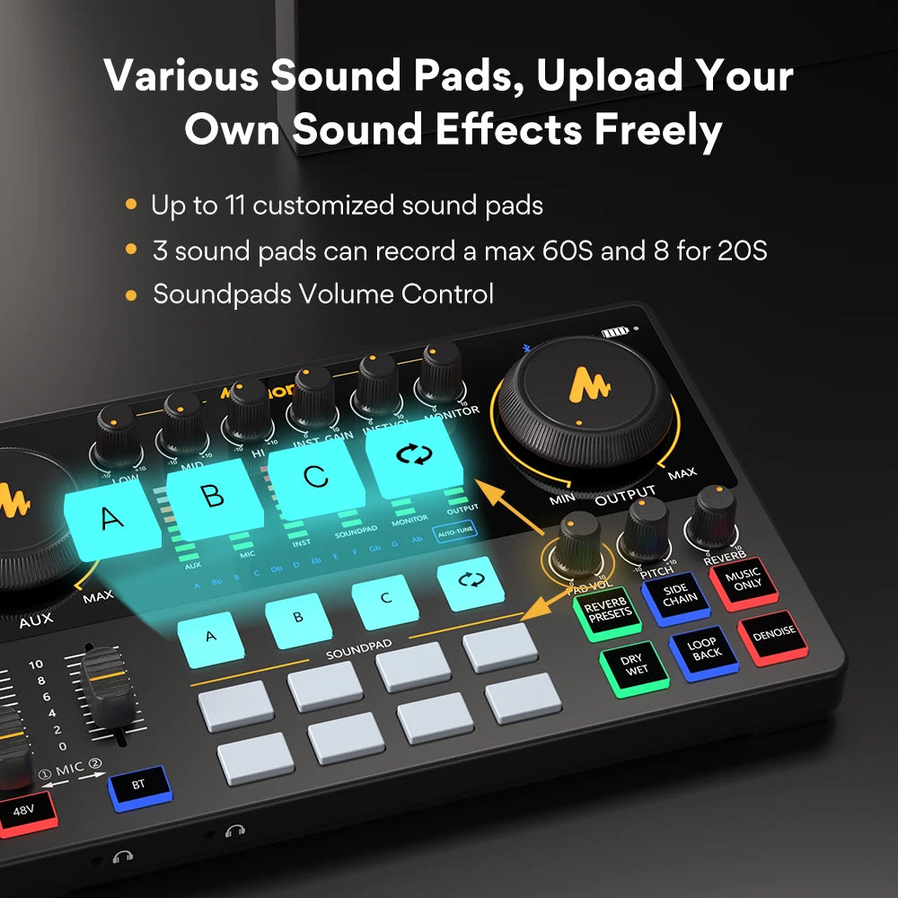 Podcast Audio Mixer Sound Card for Live Streaming and Recording
