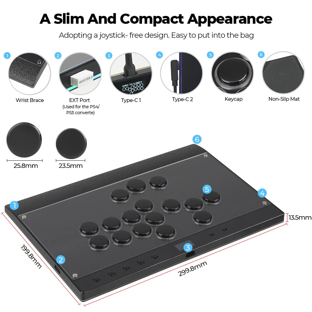 Magnetic Hitbox Leverless Arcade Controller for PC and Consoles