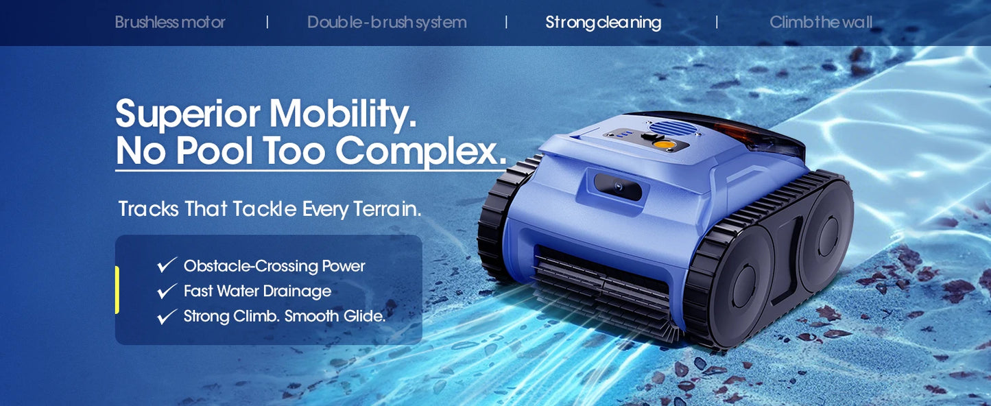Cordless Robotic Pool Vacuum Sky Blue 150-Min Runtime