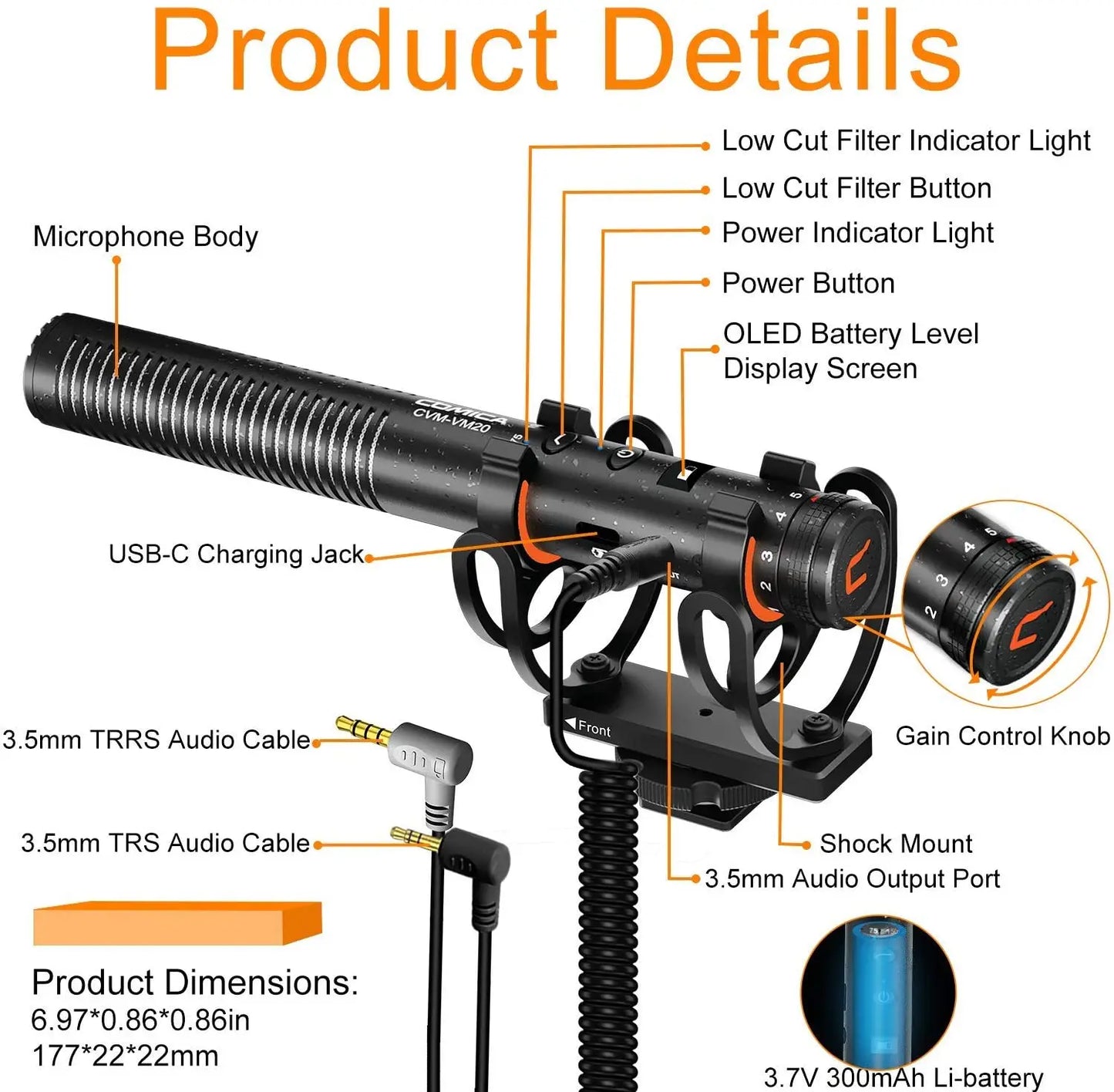 Professional Super Cardioid Camera Shotgun Microphone with Shock Mount