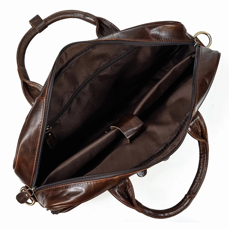Brown Oil Leather 16 Business Laptop Briefcase Bag