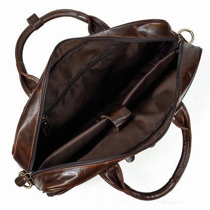 Brown Oil Leather 16 Business Laptop Briefcase Bag