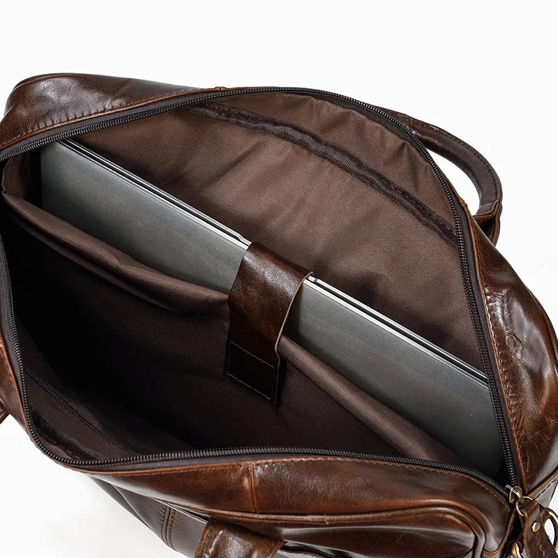 Brown Oil Leather 16 Business Laptop Briefcase Bag