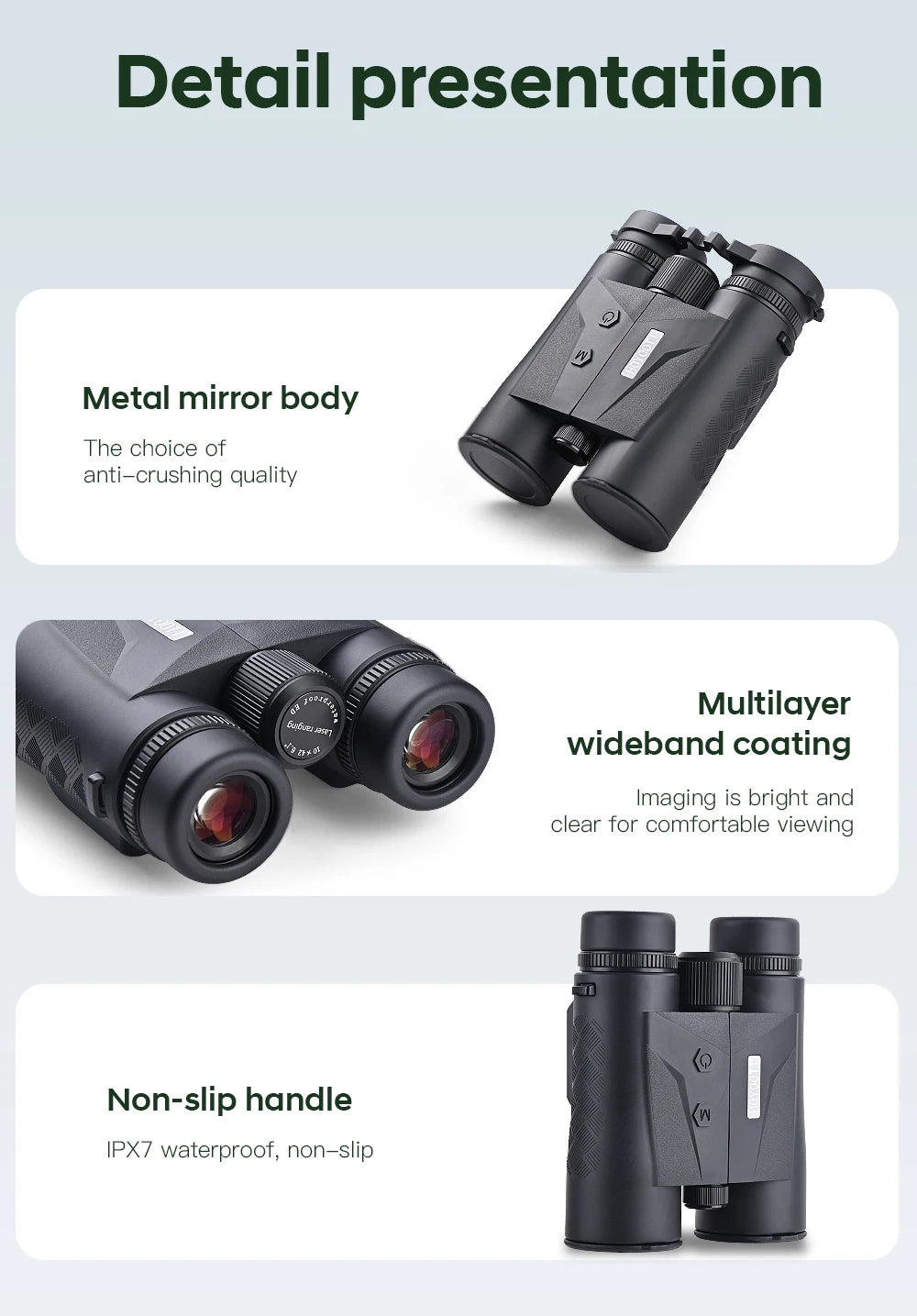 10x42 Hunting Binoculars 1500m Range Waterproof Khaki