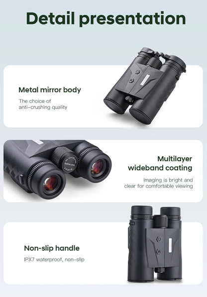 10x42 Hunting Binoculars 1500m Range Waterproof Khaki
