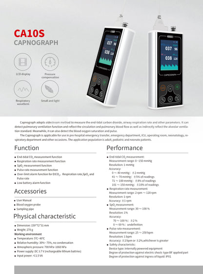 Veterinary Capnograph ETCO2 Monitor with SPO2 and PR
