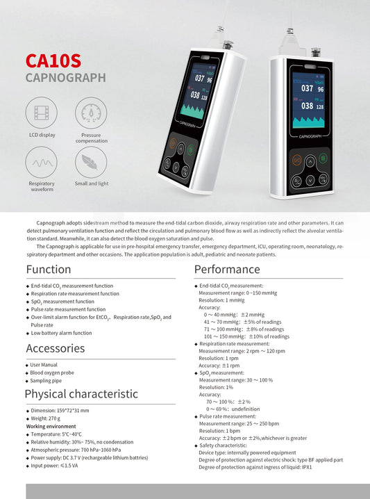 Veterinary Capnograph ETCO2 Monitor with SPO2 and PR