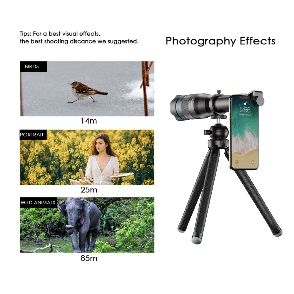 Smartphone 60x Telescope with Adjustable Tripod and Remote Control