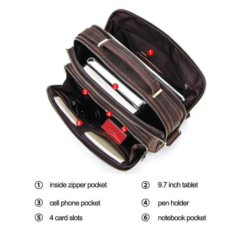 Men’s Black Leather Shoulder Bag with Adjustable Strap