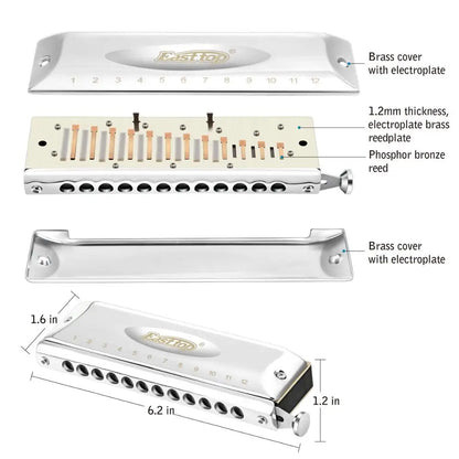 Professional 12-Hole 48-Tone Chromatic Harmonica Low C