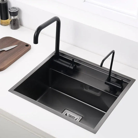 Compact Black Kitchen Basin with Tap Included
