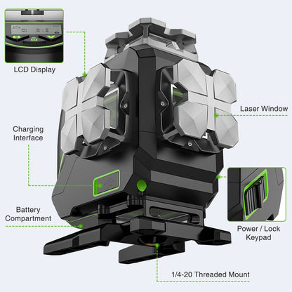 16-Line 4D Laser Level with Bluetooth & Remote Control