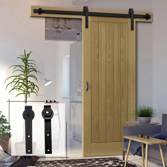 6FT J-Shape Sliding Barn Door Hardware Kit Rustic Black