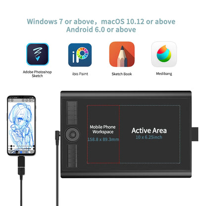 10x6.25" Graphics Tablet with 10 Shortcut Keys