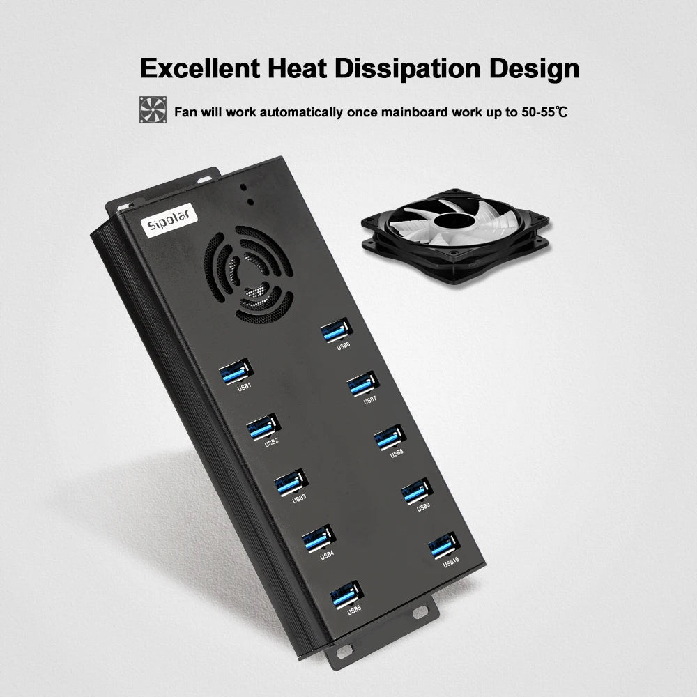High-Speed 10-Port USB Hub 5Gbps Charger for Devices