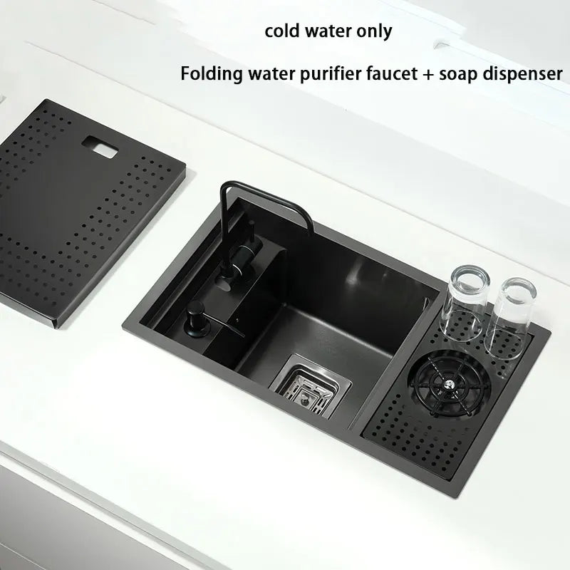Modern Black Balcony or Bar Sink with Cup Washer