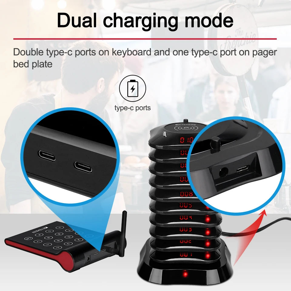 Wireless Restaurant Paging System with Coaster Buzzers and Vibration Alerts