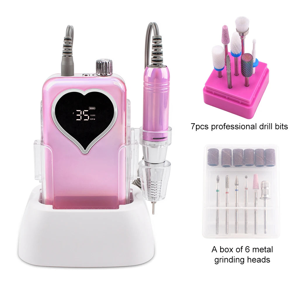 Electric Nail Drill 35000RPM Acrylic File Heart Screen