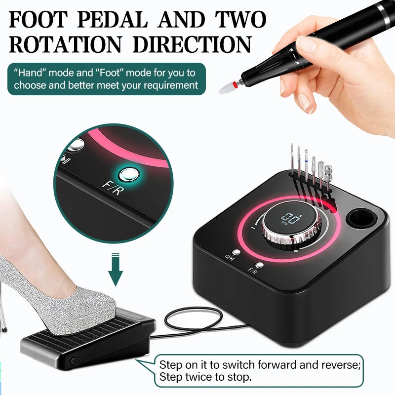 40000RPM Brushless Electric Nail Drill Machine Grey