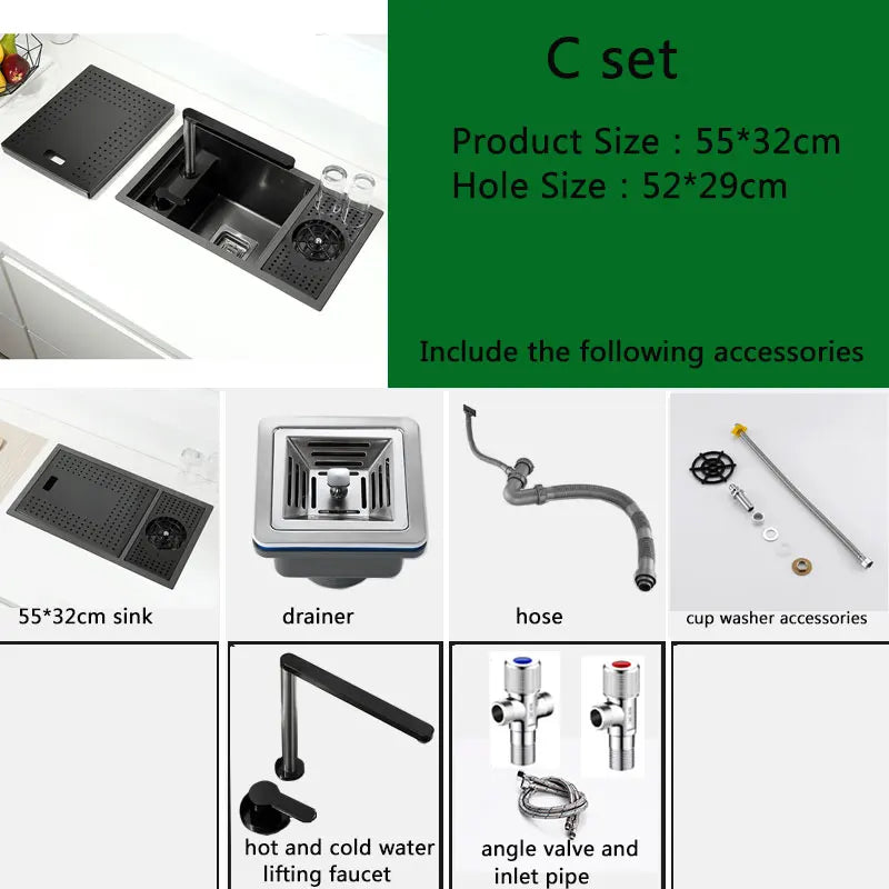 Modern Black Balcony or Bar Sink with Cup Washer