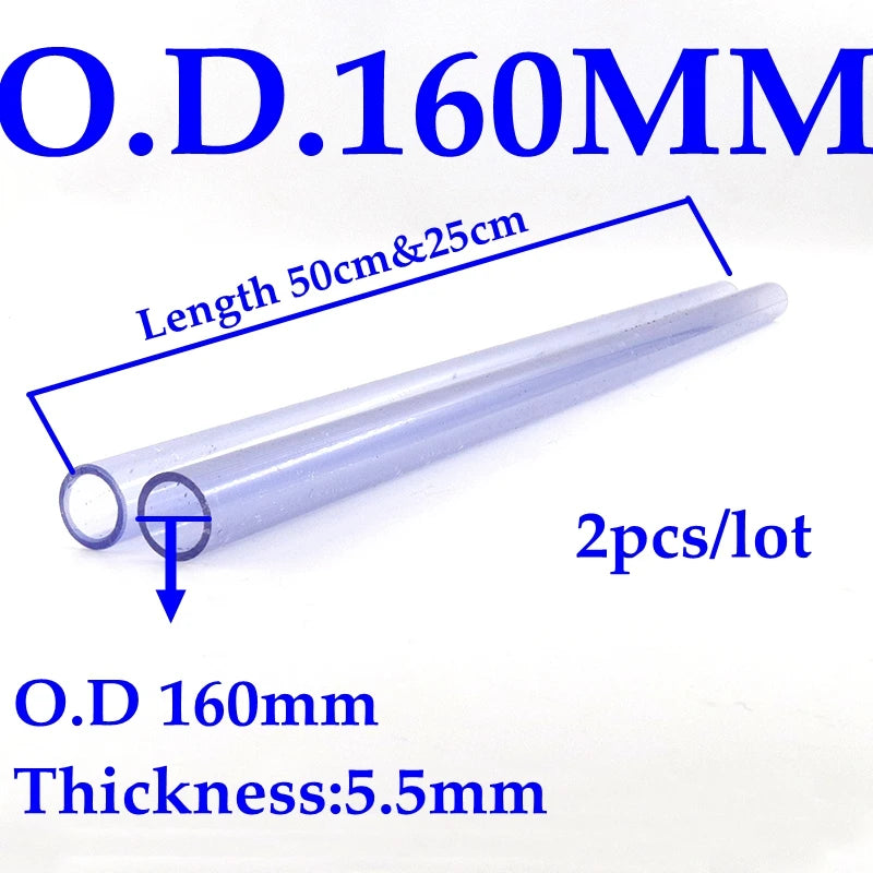 160mm Transparent Blue UPVC Aquarium Pipe Set 25cm