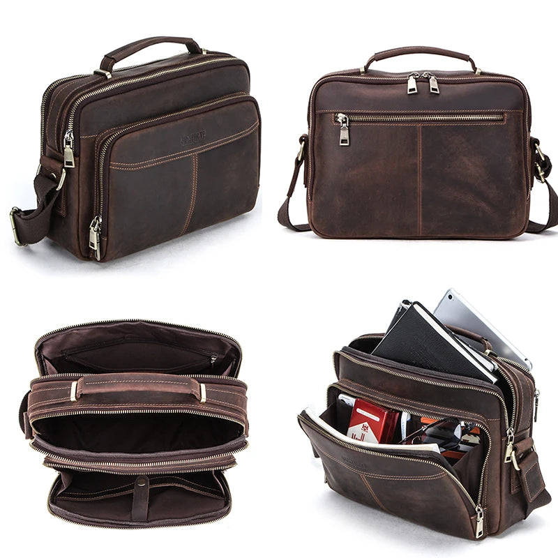 Crazy Horse Brown Leather Messenger Bag for Work or Casual