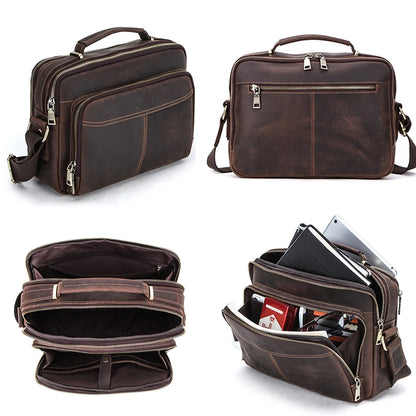 Men’s Black Leather Shoulder Bag with Adjustable Strap