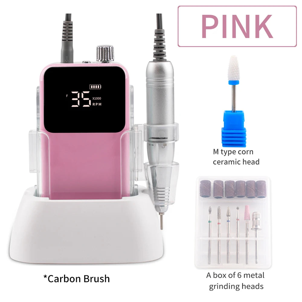 Professional Pink Electric Nail File 35000RPM Desktop Pedicure Tool