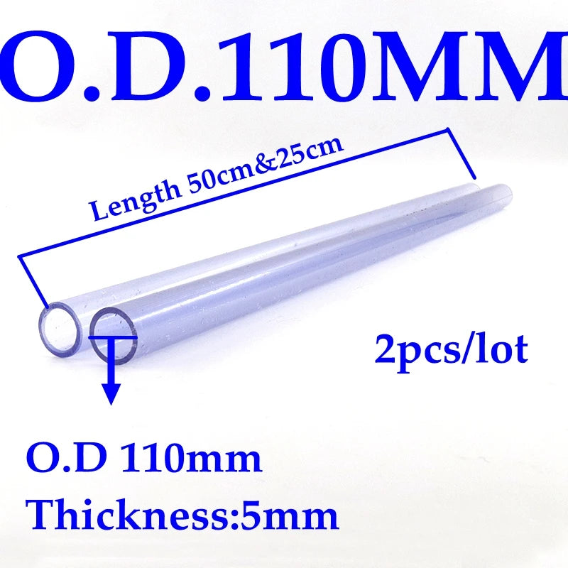 2pcs 110mm Transparent Blue UPVC Aquarium Water Pipe 50cm